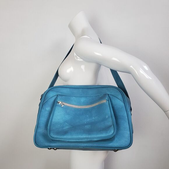 Vintage 60s Escort Blue Naugahyde Travel Bag - Picture 1 of 10